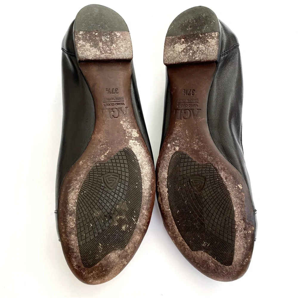 AGL Attilio Giusti Leombruni black leather patent round toe buckle ballet flats - Picture 6 of 9